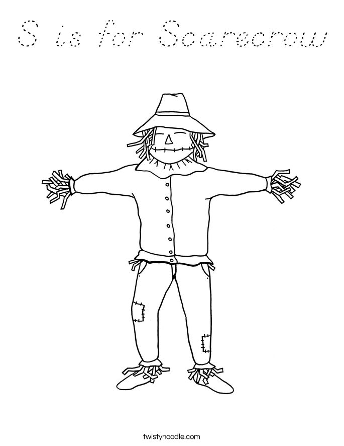 S is for Scarecrow Coloring Page