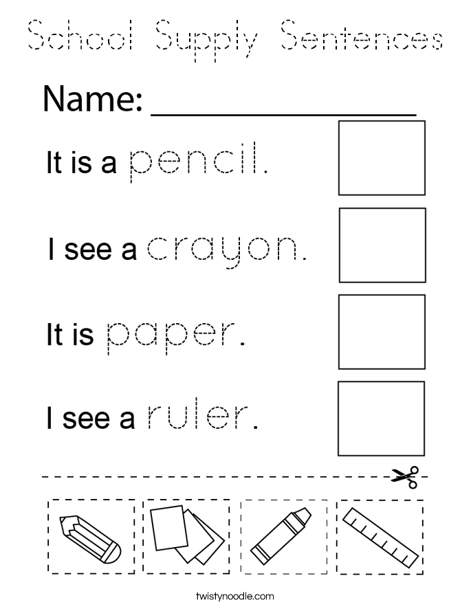 School Supply Sentences Coloring Page