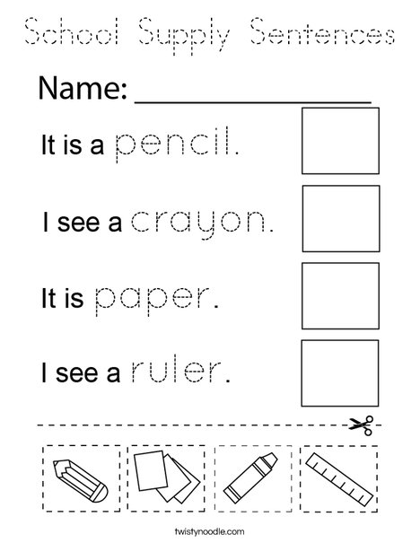 School Supply Sentences Coloring Page