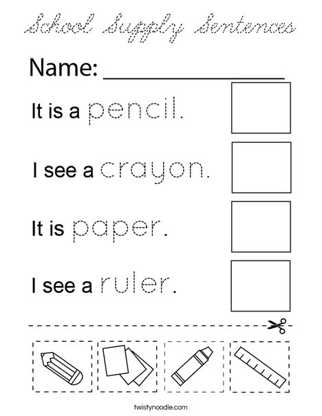 School Supply Sentences Coloring Page