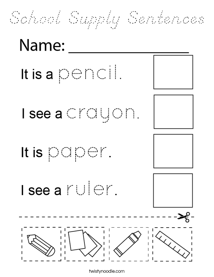 School Supply Sentences Coloring Page