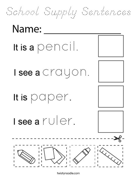 School Supply Sentences Coloring Page