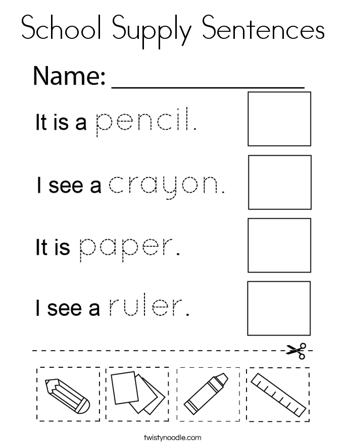 School Supply Sentences Coloring Page