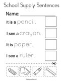 School Supply Sentences Coloring Page