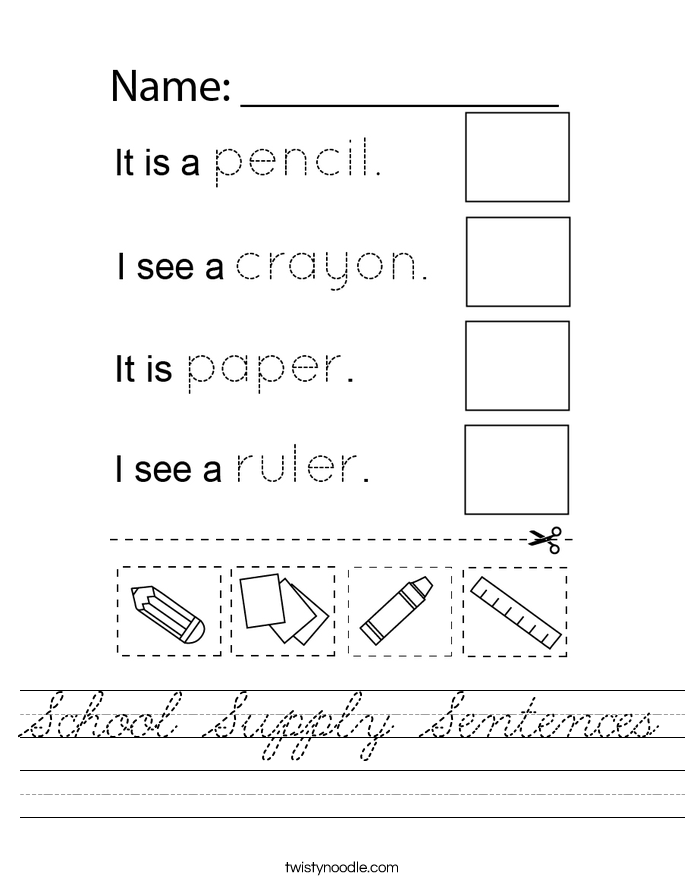 School Supply Sentences Worksheet