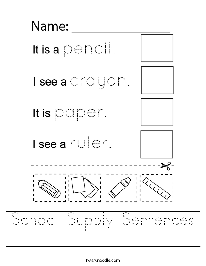 School Supply Sentences Worksheet