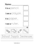 School Supply Sentences Handwriting Sheet