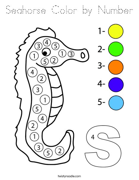 Seahorse Color by Number Coloring Page