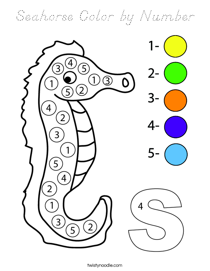 Seahorse Color by Number Coloring Page