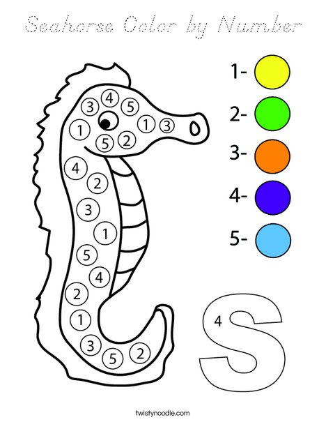 Seahorse Color by Number Coloring Page