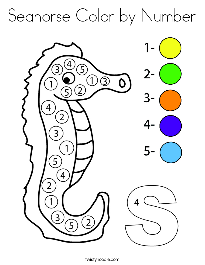 Seahorse Color by Number Coloring Page