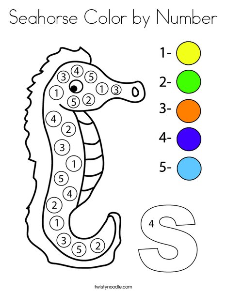 Seahorse Color by Number Coloring Page
