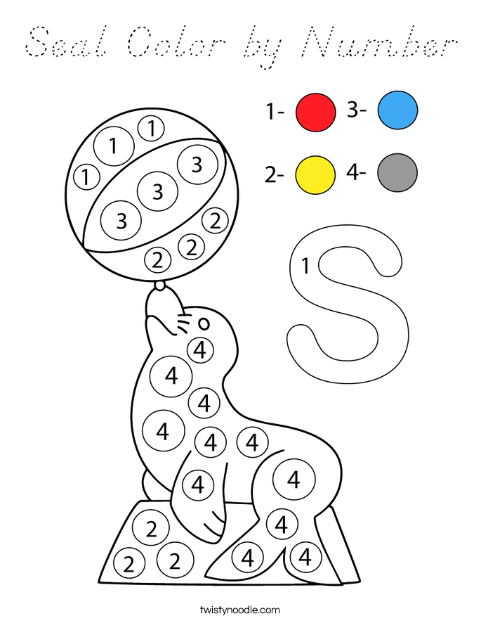 Seal Color by Number Coloring Page