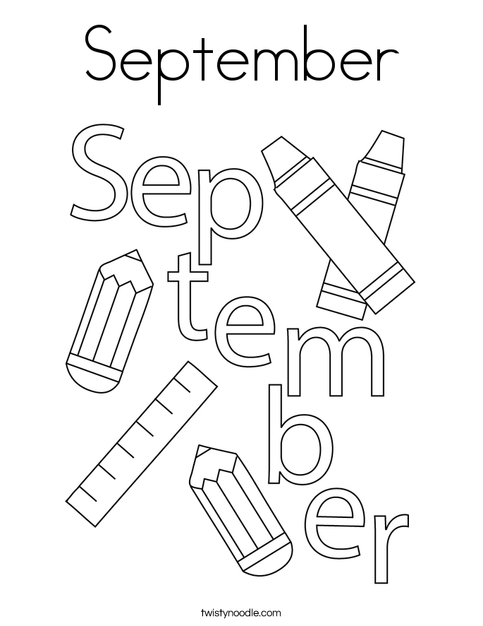 September Coloring Page - Twisty Noodle