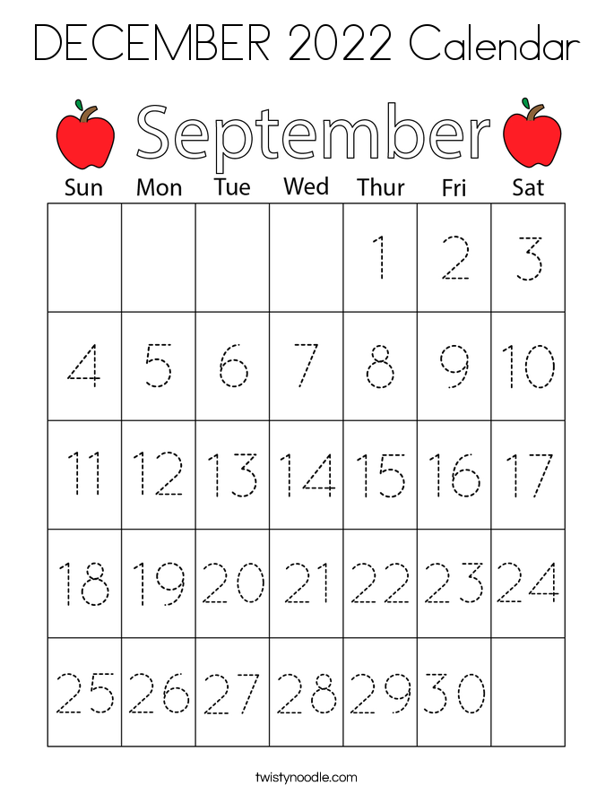 DECEMBER 2022 Calendar Coloring Page