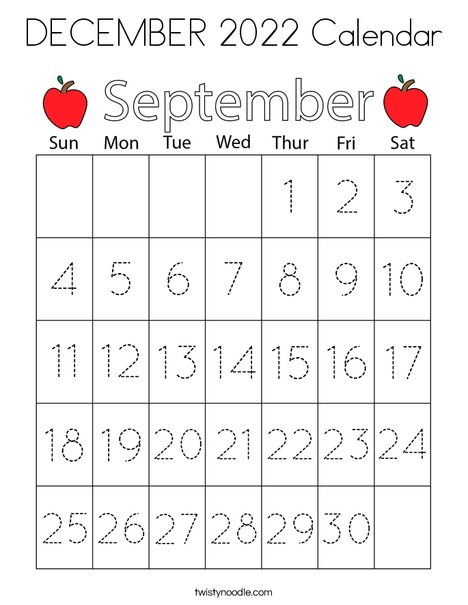 September 2020 Calendar Coloring Page