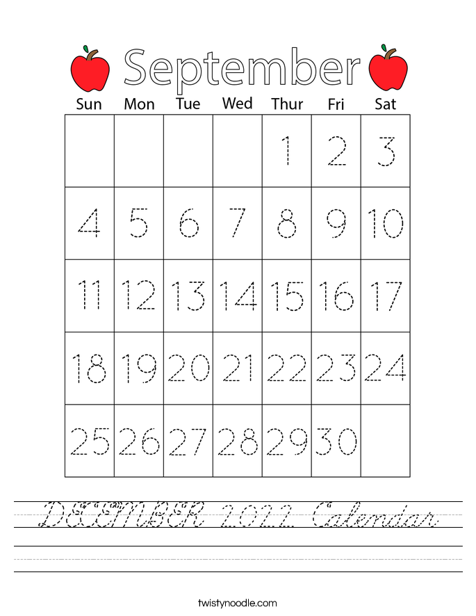 DECEMBER 2022 Calendar Worksheet