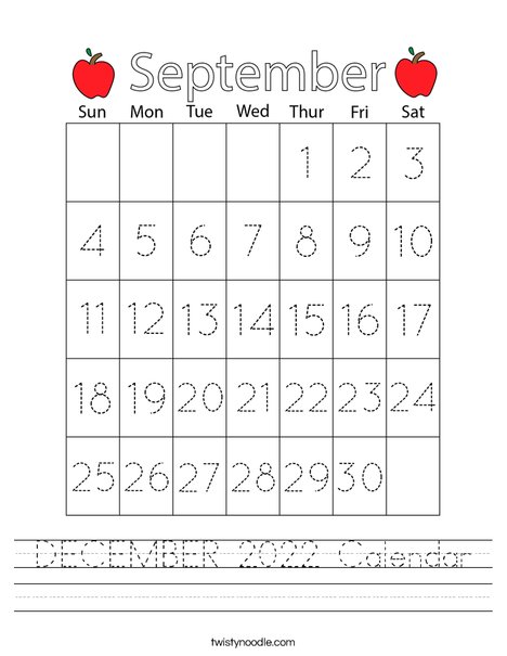 September 2020 Calendar Worksheet