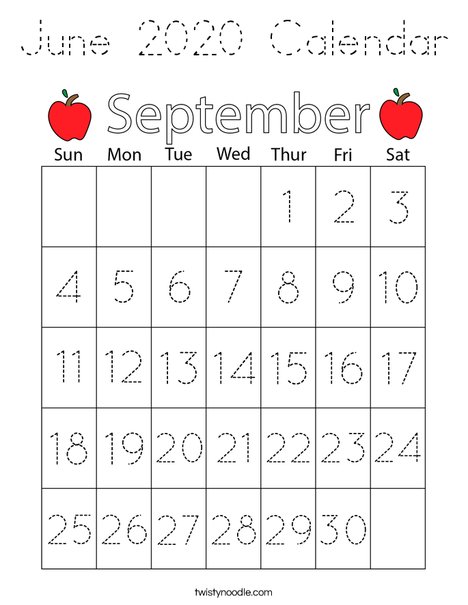 September 2020 Calendar Coloring Page