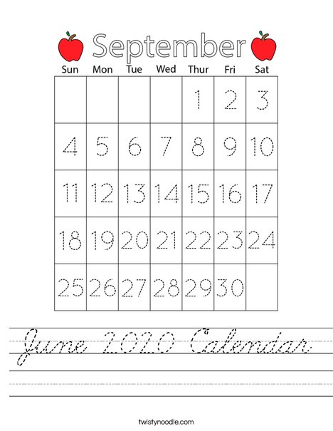 September 2020 Calendar Worksheet