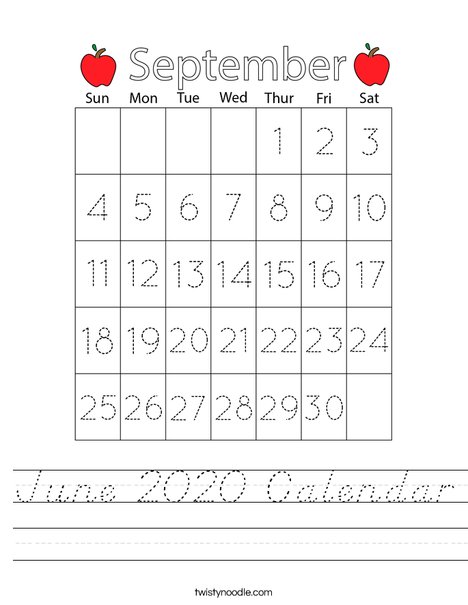 September 2020 Calendar Worksheet