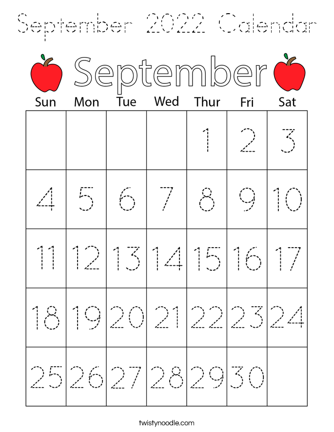 September 2022 Calendar Coloring Page