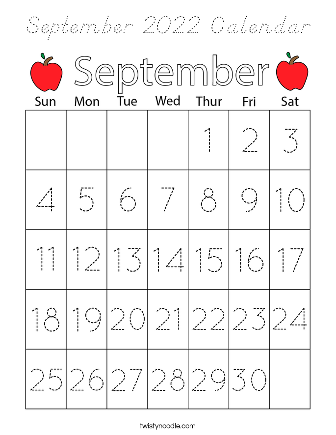 September 2022 Calendar Coloring Page