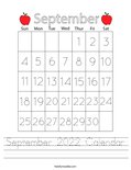 September 2022 Calendar Worksheet