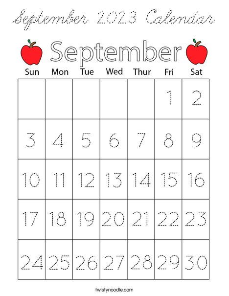 September 2023 Calendar Coloring Page