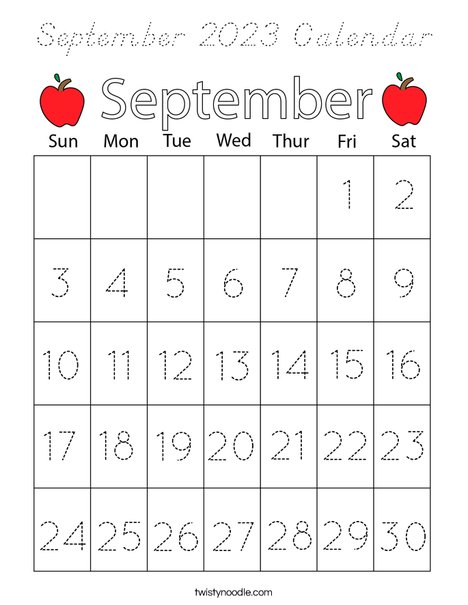September 2023 Calendar Coloring Page