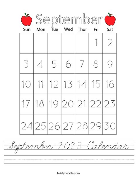 September 2023 Calendar Worksheet