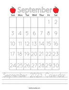 September 2023 Calendar Handwriting Sheet