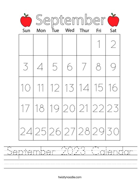September 2023 Calendar Worksheet