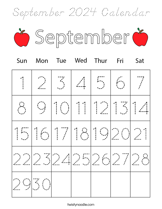 September 2024 Calendar Coloring Page