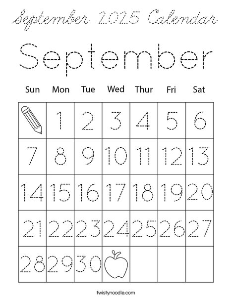 September 2025 Calendar Coloring Page