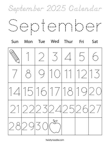 September 2025 Calendar Coloring Page