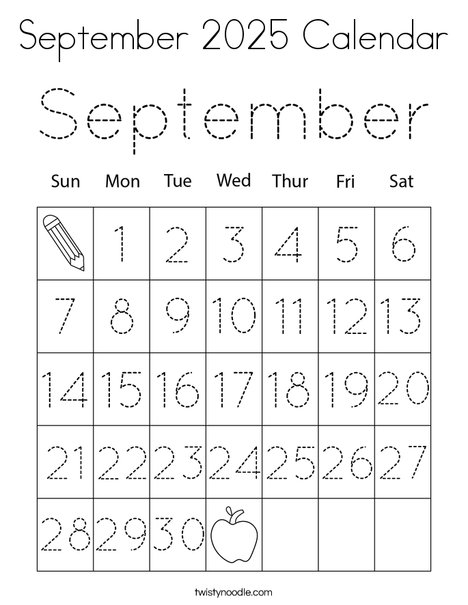 September 2025 Calendar Coloring Page