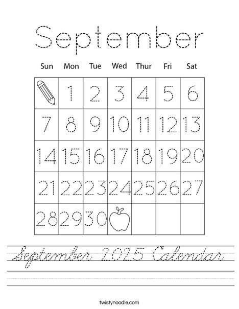 September 2025 Calendar Worksheet