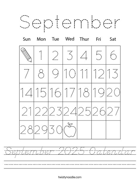 September 2025 Calendar Worksheet