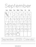 September 2025 Calendar Worksheet