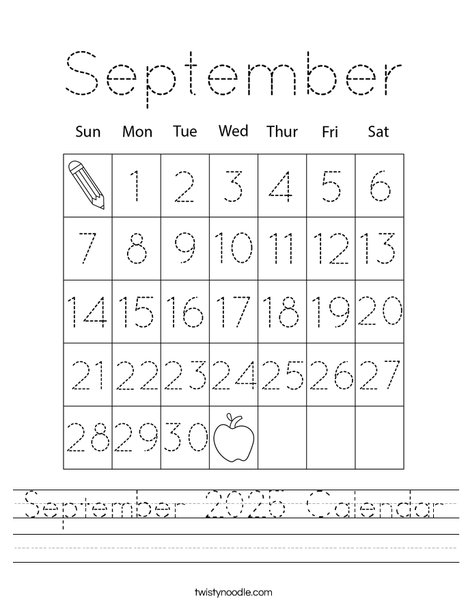September 2025 Calendar Worksheet