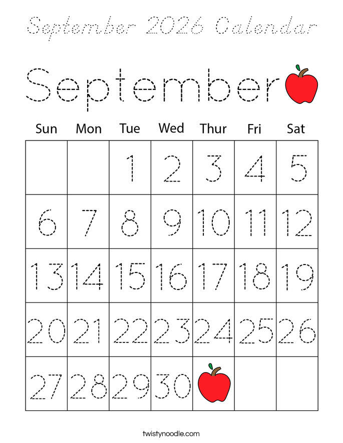 September 2026 Calendar Coloring Page