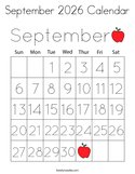 September 2026 Calendar Coloring Page