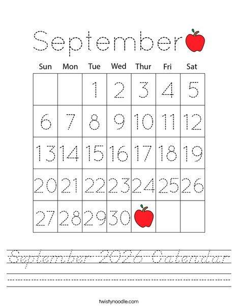 September 2026 Calendar Worksheet