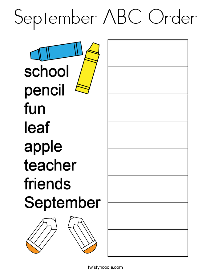 September ABC Order Coloring Page
