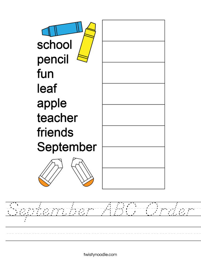 September ABC Order Worksheet