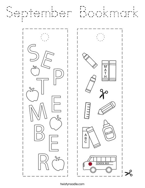 September Bookmark Coloring Page