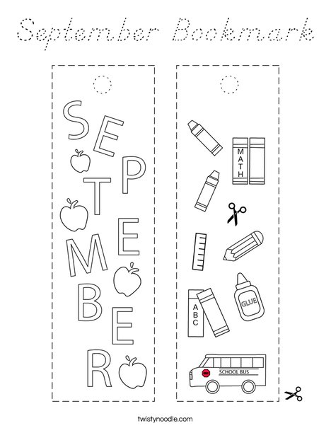 September Bookmark Coloring Page