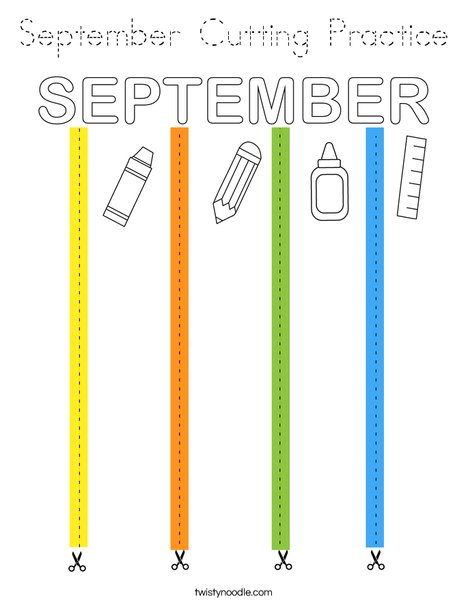 September Cutting Practice Coloring Page