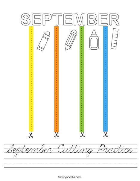September Cutting Practice Worksheet